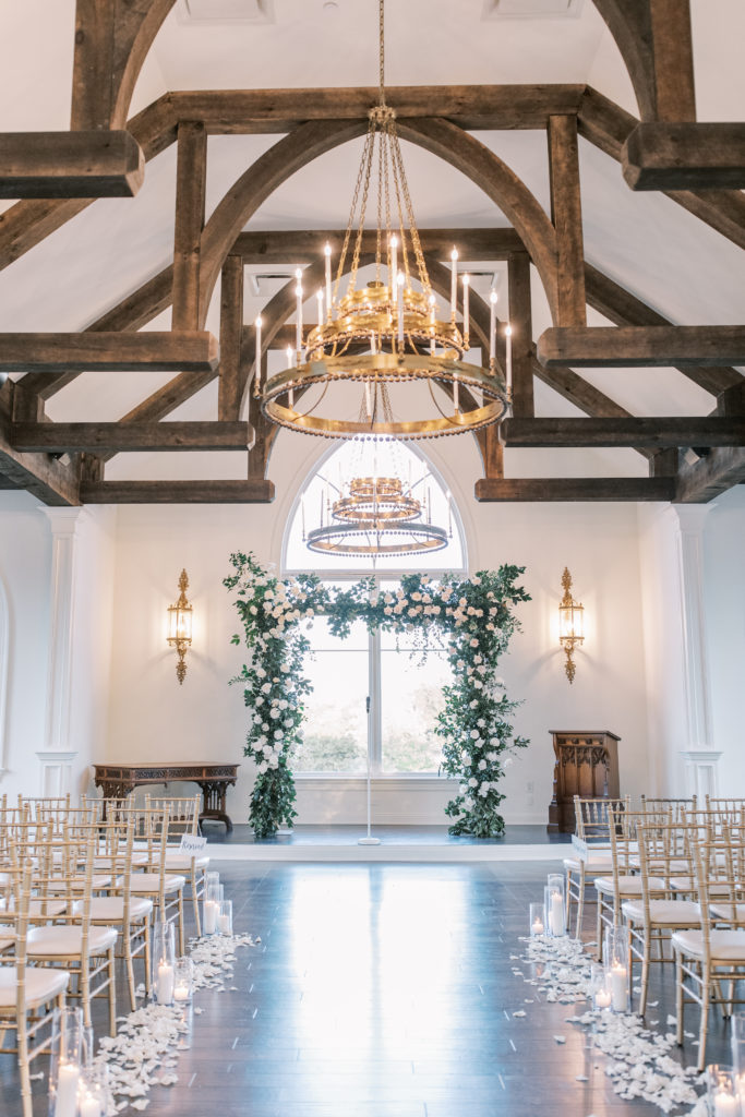 park savoy wedding chapel with floral filled square arch