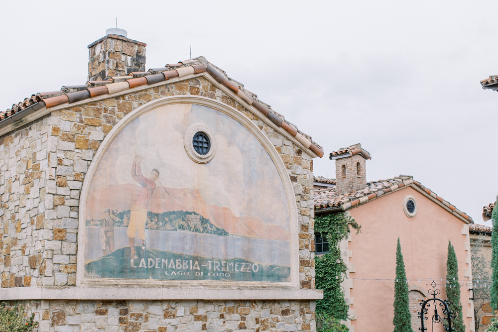 Bella Collina Wedding venue with large mural and pink wall