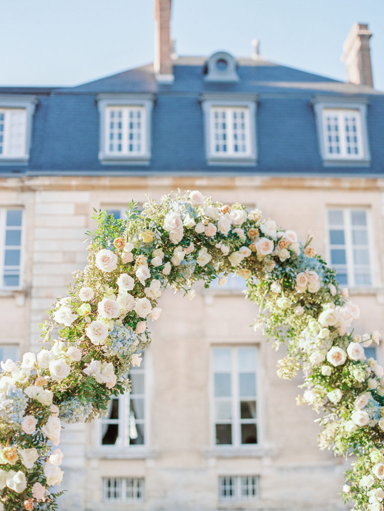 Floral Ceremony Arch at Chateau de Courtomer Wedding