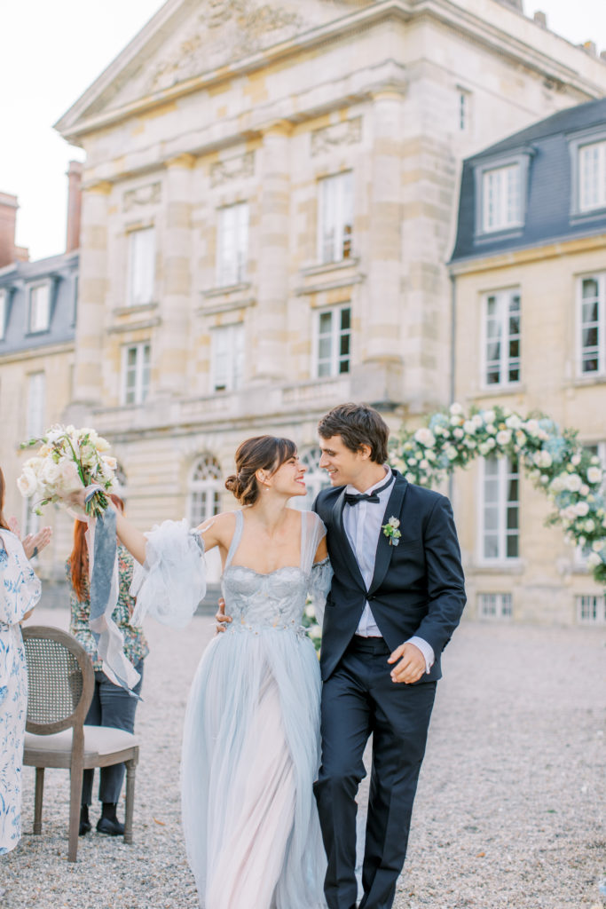 Bride and Groom at Wedding Ceremony at Chateau de Courtomer Wedding