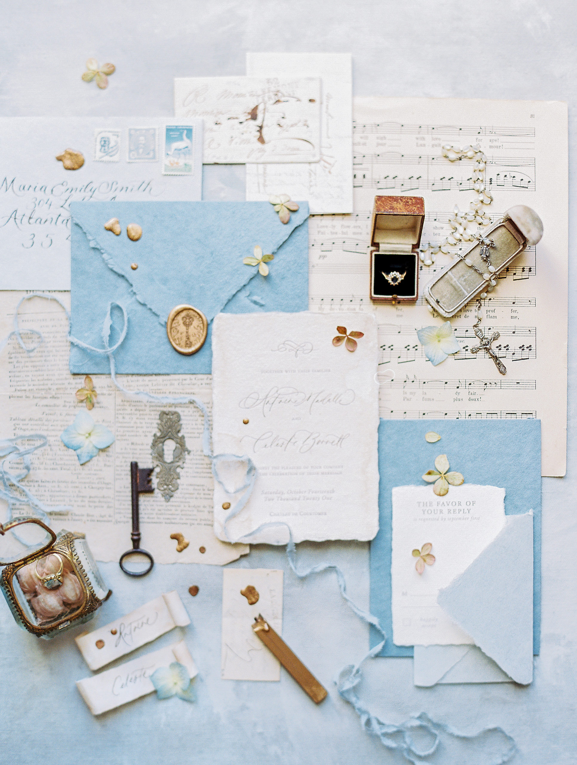 luxury wedding invitation suite with handmade paper