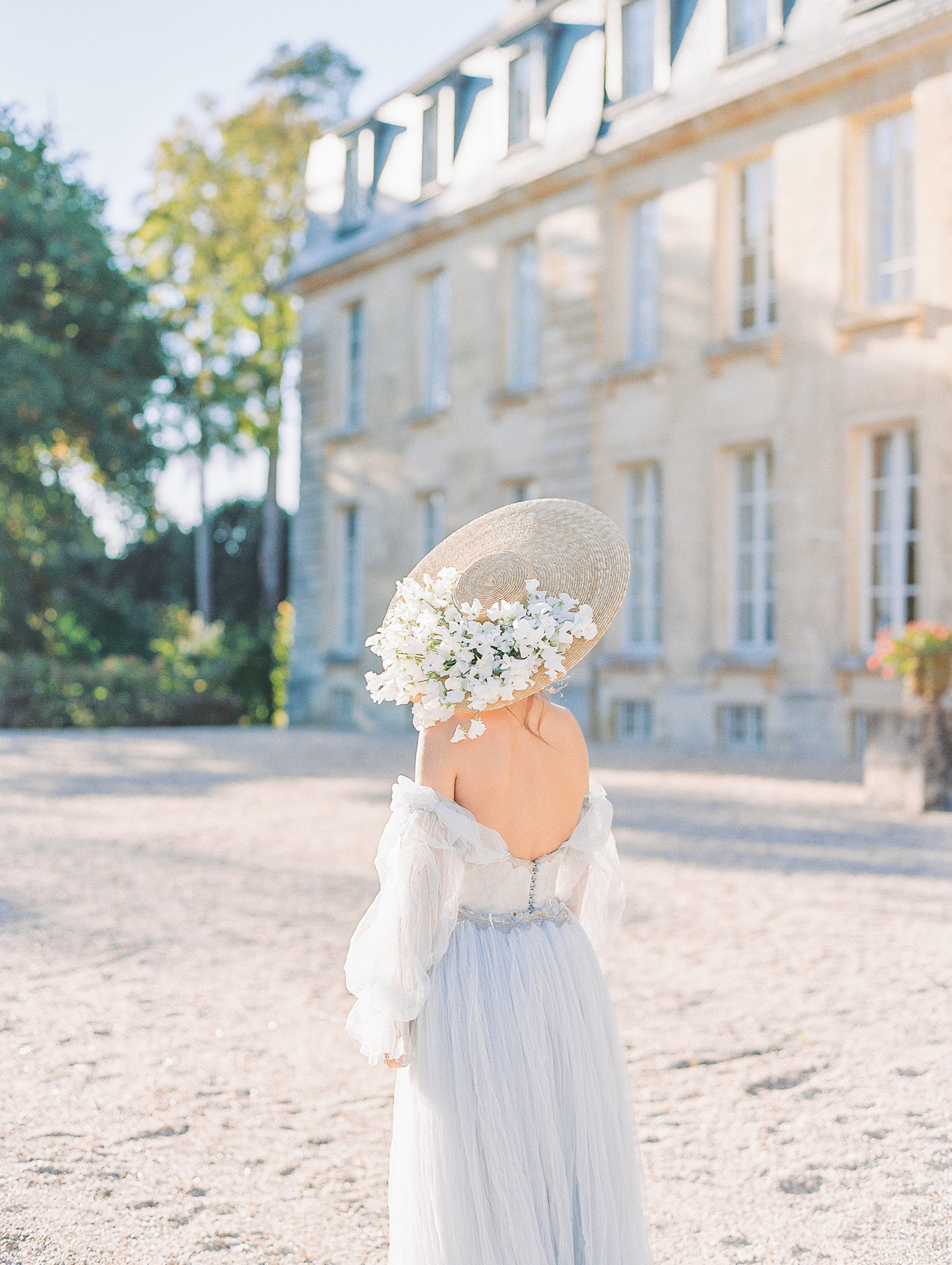 Bride in Floral Sun Hat Chateau de Courtomer Wedding Photography