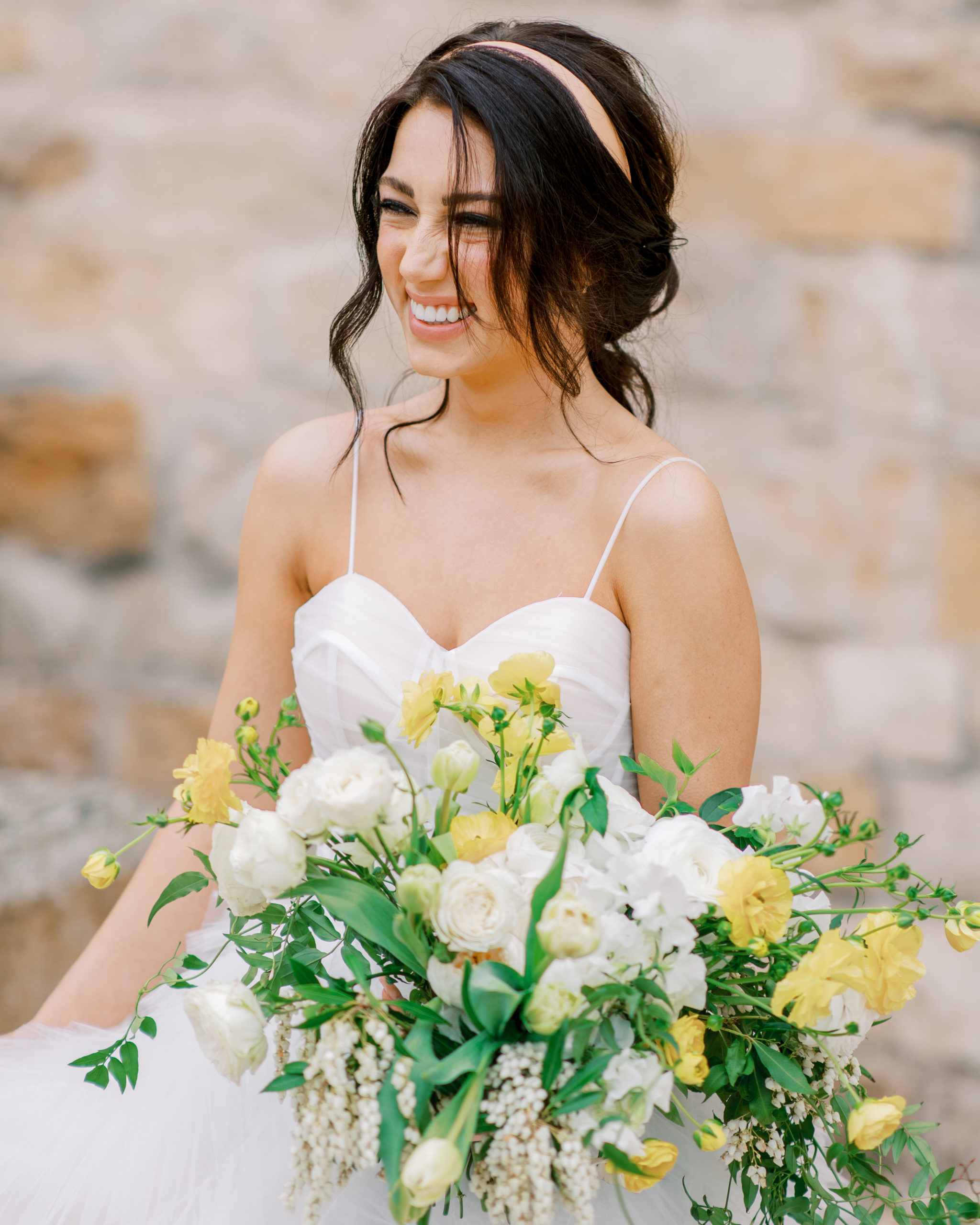 bride laughs at italian villa wedding Sunstone Winery Wedding Photography