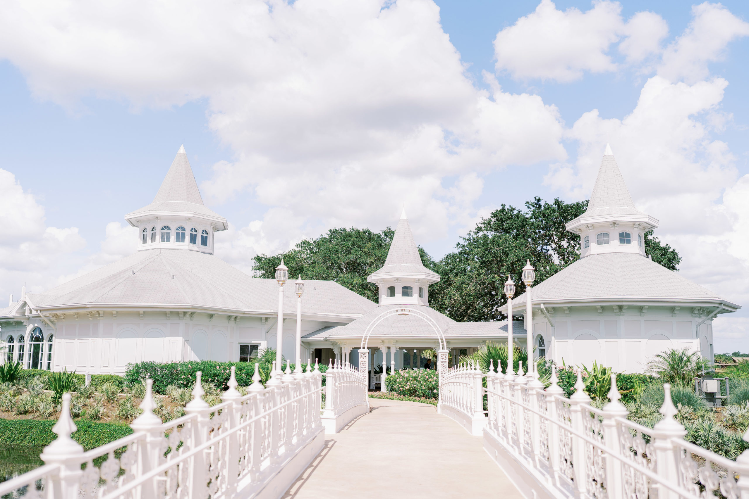 White and grey bridge and wedding pavilion in Florida for a Romantic and Timeless Grand Floridian Wedding  