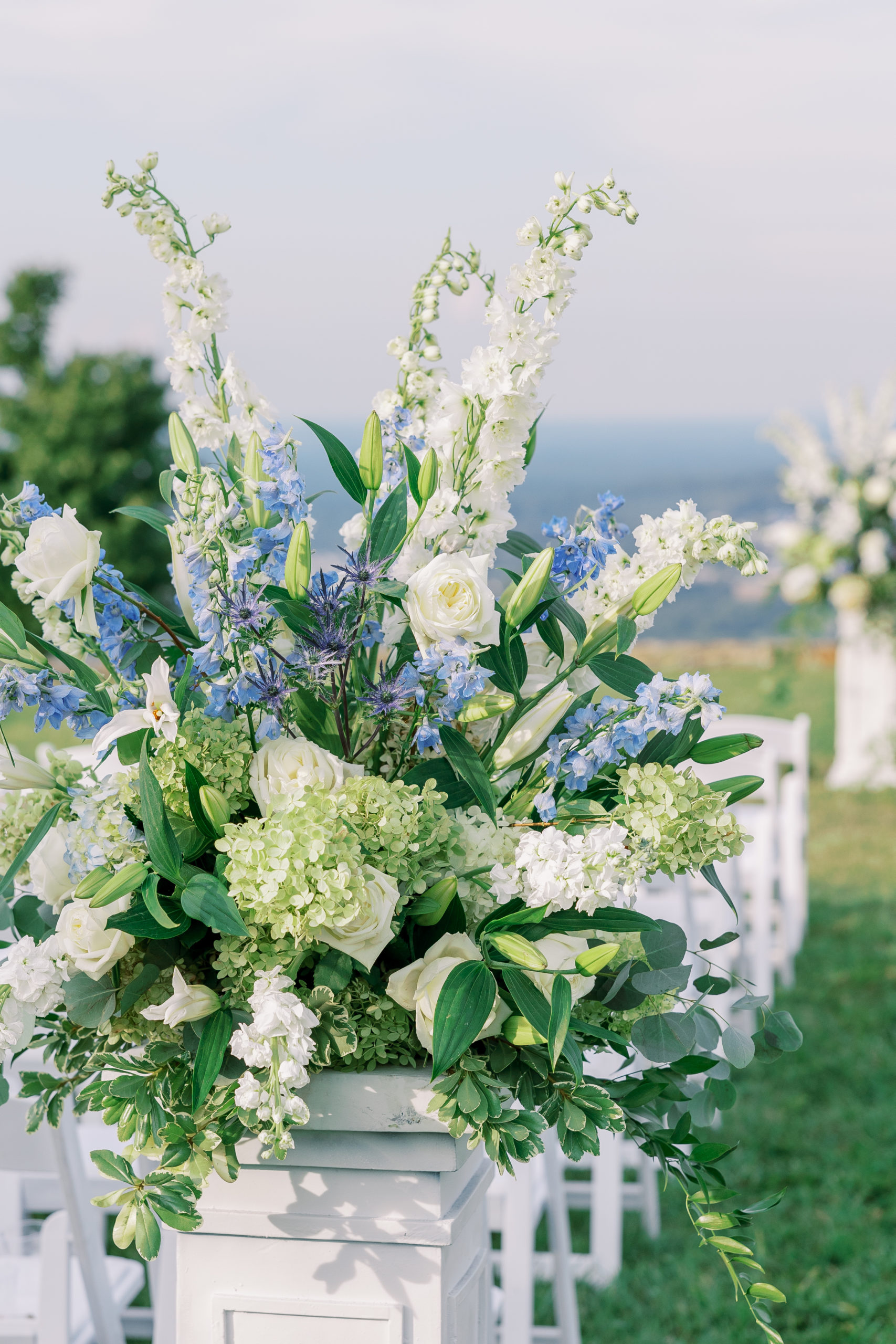 Rose and hydrangea flower arrangement for wedding for Charlottesville Wedding Photography

