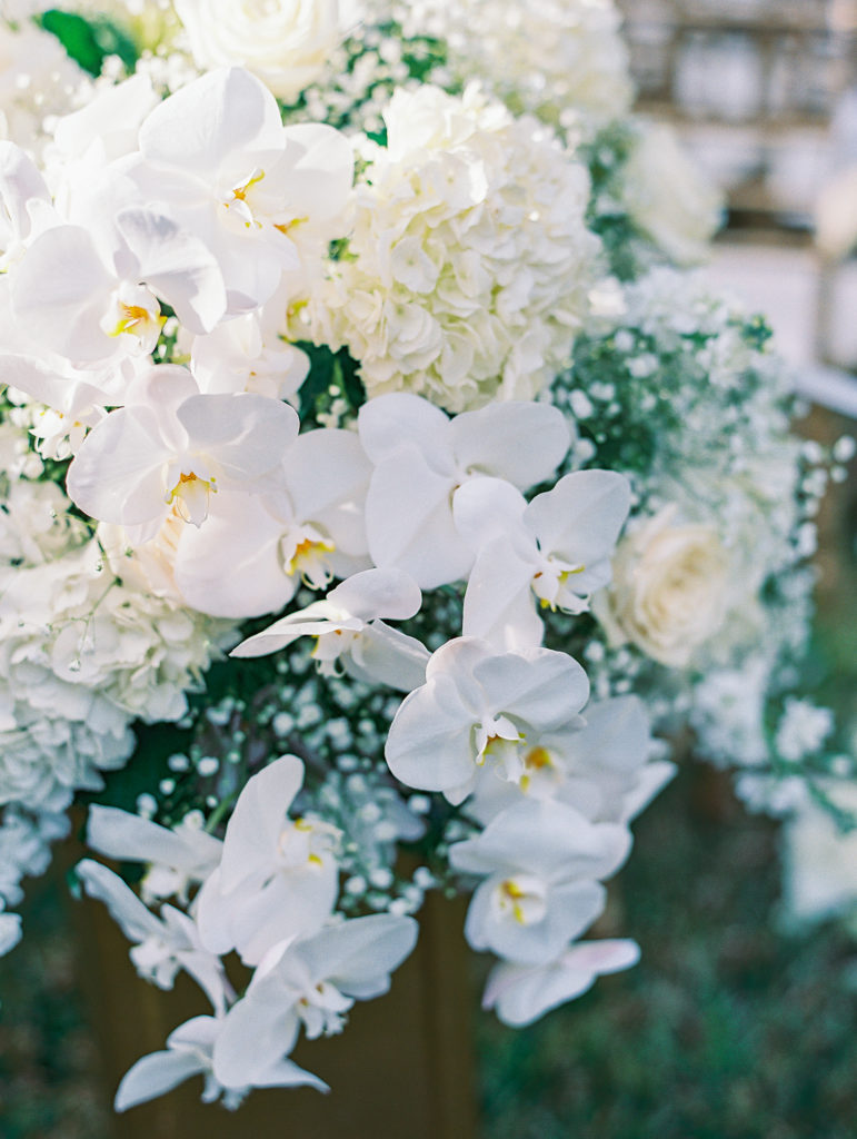 White hydrangeas and assortment of white flowers 