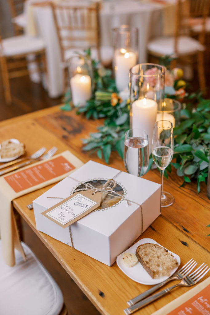 Reception table with box of baked goods for someone special 