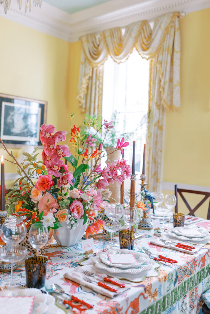 jungle inspired table design at luxury charleston wedding