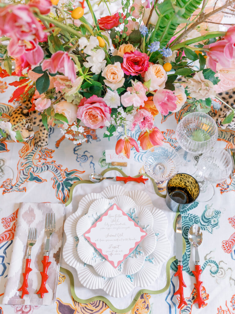 jungle inspired luxury table design at charleston wedding