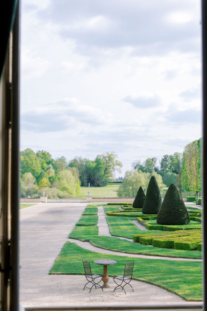 garden view through windows at Chateau du Grand Luce 