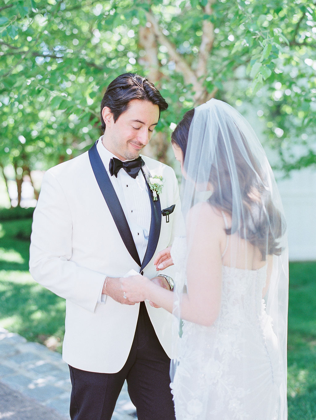 Ryland Inn Wedding Private Vow Exchange Under Sunny Trees