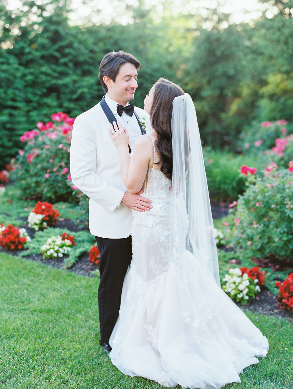 Ryland Inn Wedding Bride and Groom in the Garden