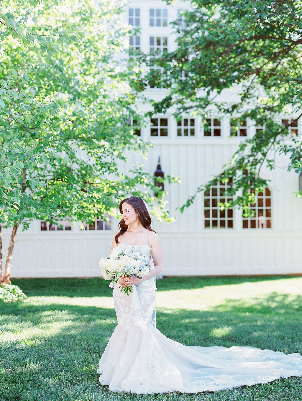 Ryland Inn Wedding Bridal Portrait Under Sunny Green Trees