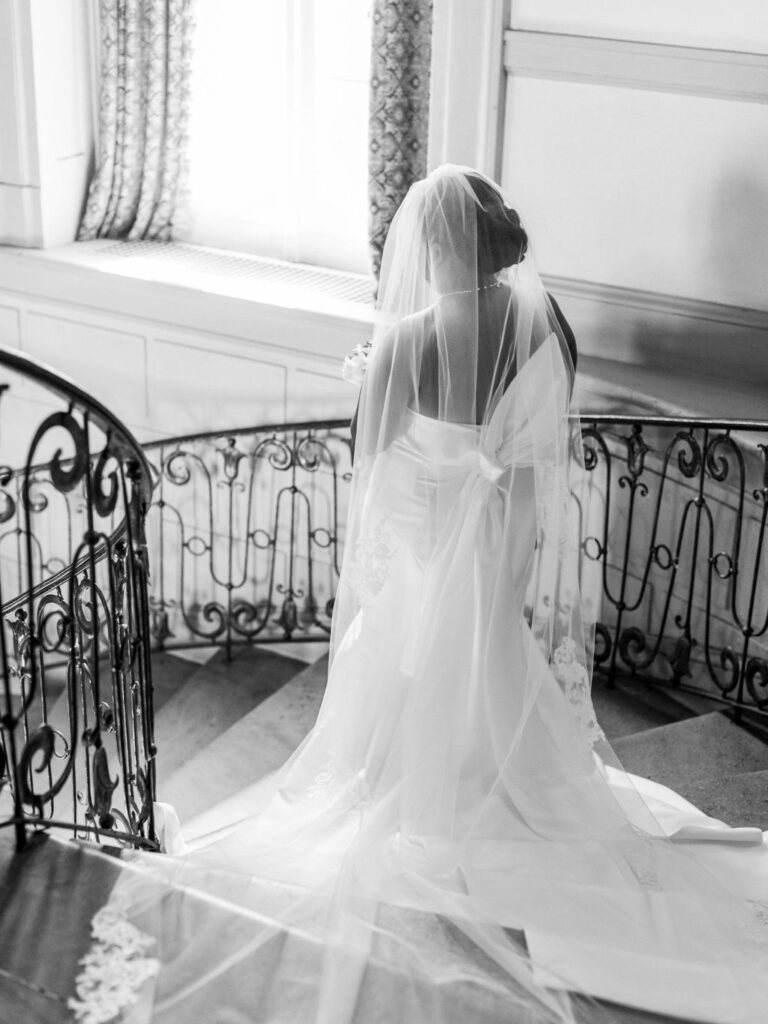 Oheka Castle Wedding Photography bridal portrait on stairs