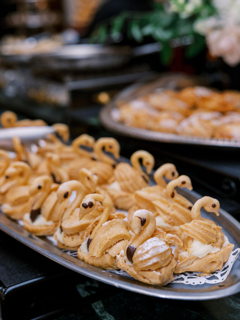 Oheka Castle Wedding dessert bar swan pastries